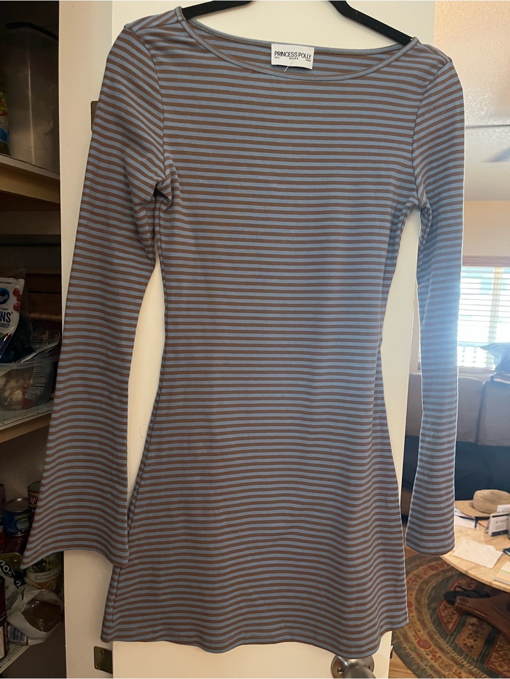 Princess Polly Bryanna Striped Flared Sleeve Mini Dress Blue Brown size 4